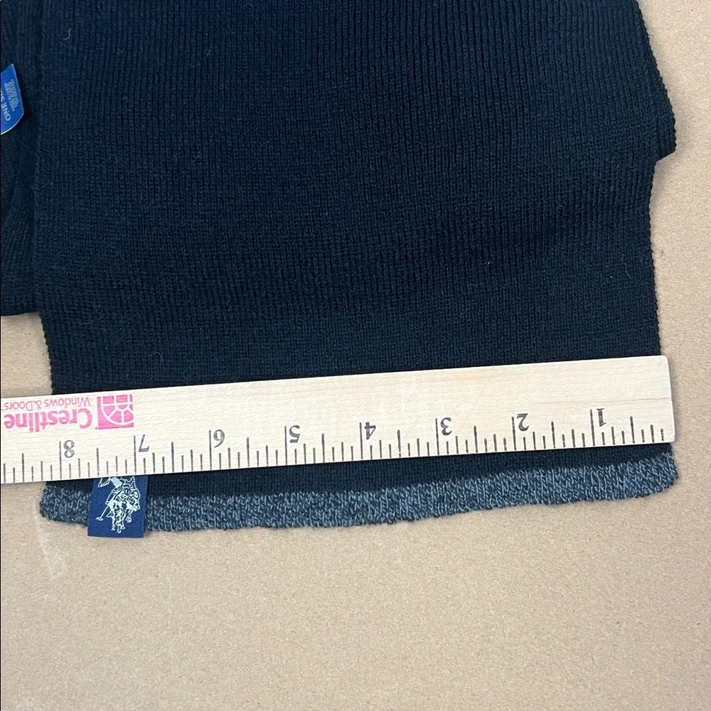 Polo Ralph Lauren minimalist black knit scarf with gray edges 8x58